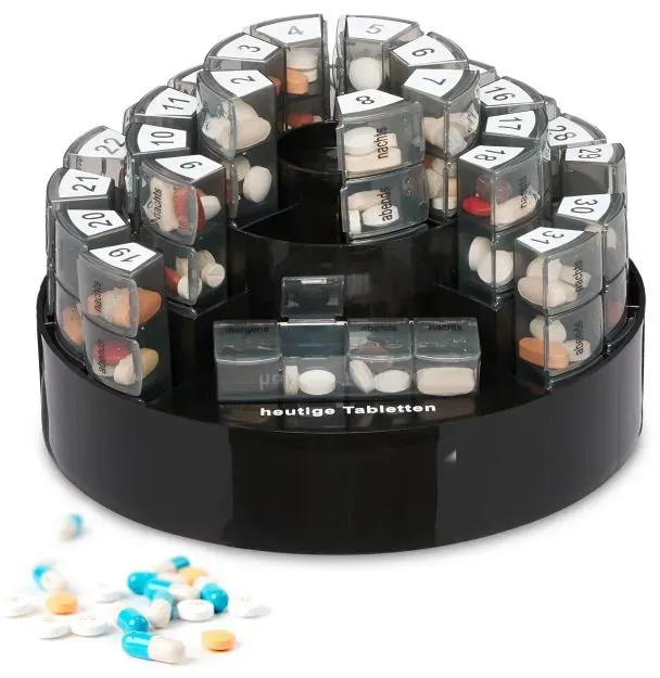 Relaxdays Tablettenbox 31 Tage 4 Fächer Weiß,Schwarz,Transparent