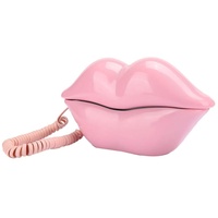 Annadue Europäisches Festnetztelefon mit rosa Lippen, Retro-Neuheit, schnurgebundenes Telefon, mit Telefonleitung, für Heimdekoration(Rosa)