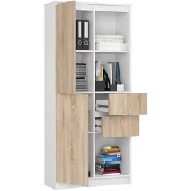 Akord Mehrzweckschrank 80 x 180 x 35 cm Weiß/Sonoma Eiche