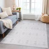 Carpetsale24 In- & Outdoor Teppich 280x370 cm – Wetterfest & XXL großer Teppich in Creme mit Vintage Design & 3D Hoch-Tief-Effekt – Für Terrasse, Balkon, Wohnzimmer & Schlafzimmer