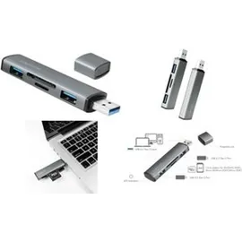 Logilink USB 3.2 (Gen2) 2-Port Hub mit Kartenleser für microSD- und SD-Karten, Aluminiumgehäuse, mit eingebautem SD-Kartenleser, mit Status-LEDs Spacegrau