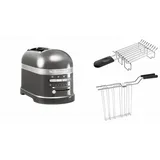 KitchenAid Paket 1, Toaster + Brötchenaufsatz Artisan 5KMT2204 Farbe:Medaillon Silber