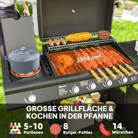 Outsunny Gasgrill Grillwagen 129,5 x 56 x 110 cm Schwarz