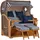 Mr. Deko MR. DEKO® Strandkorb Baltikum 2,5-Sitzer Teak | PE Geflecht Grey | Volllieger Strandkörbe aus Teakholz mit 2 Bullaugen & Fußablagen | Polster mit 4 Kissen | Strandstuhl (Dessin 518)