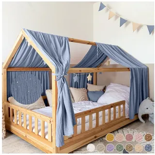 lilimaus Hausbett Himmel mit Gold Applikation [in 12 Farben] Betthimmel Hausbett aus 100% Baumwolle Musselin - Stoffhimmel für Hausbett Deko Mädchen & Jungen - Himmel für Hausbett Kinderbett Vorhang