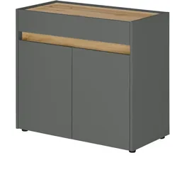 Büro Kommode "Center" in grau matt und Wotan Eiche Büroschrank für Homeoffice und Büro 80 x 70 cm