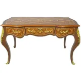 Casa Padrino Barock Schreibtisch Braun / Gold 160 x 70 x H. 80 cm - Handgefertigter Massivholz Bürotisch mit 3 Schubladen und massiven Metallapplikationen - Barock Büro Möbel