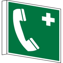 Rettungszeichen, Fahnen-/Nasenschild Notruftelefon E004 - ASR A1.3 (DIN EN ISO 7010) - 200x200x1 mm Kunststoff