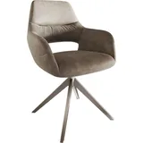 DELIFE Polsterstuhl Yago-Flex, mit Armlehnen Kreuzgestell breit Edelstahl Mikrofaser Taupe Vintage Ta grau 60 cm x 93 cm x 62 cm