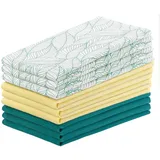 AmeliaHome 9er Set Geschirrtücher Baumwolle Küchentücher 50x70 cm Blätter Muster Letty Türkis Gelb