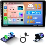 4G+64G 8 Core Android 13 Autoradio 2 Din mit Wireless Carplay Android Auto GPS Navi WiFi 9 Zoll Touchscreen Autoradio mit Mirror Link Bluetooth FM/RDS/DAB/OBD/32EQ DSP Lenkradsteuerung Rückfahrkamera