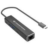 Conceptronic ABBY13B Gigabit Ethernet USB 3.2 Gen 1 Adapter mit USB-Hub, GbE, US