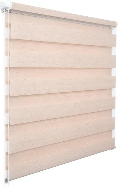 WOLTU Doppelrollo Klemmfix ohne Bohren Holzoptik Natur B65 x H150 cm, Duo-Rollo Lichtdurchlässig für Innenverdunkelung, Zebra-Rollo mit Kette - Seitenzugrollo für Fenster und Tür