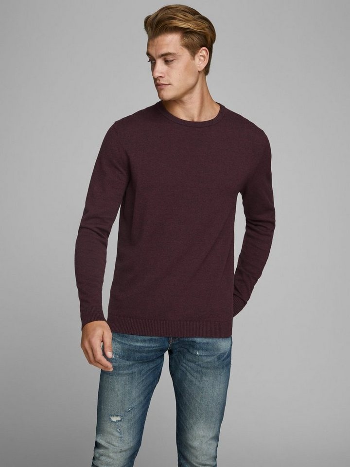 Jack & Jones Strickpullover Dünner Langarm Strickpullover Basic JJEBASIC 5868 in Weinrot grau|rot