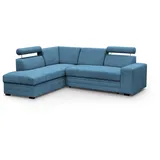 Beautysofa Ecksofa mit Bettkasten und verstellbaren Kopfstützen Roma, 250 cm breite L-Form Polsterecke, mit Schlaffunkton blau
