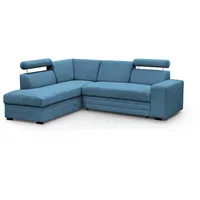 Beautysofa Ecksofa mit Bettkasten und verstellbaren Kopfstützen Roma, 250 cm breite L-Form Polsterecke, mit Schlaffunkton blau