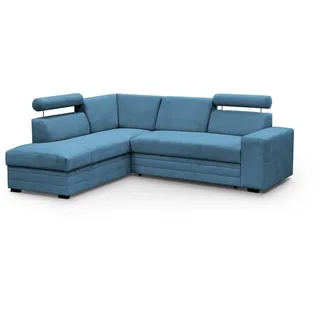 Beautysofa Ecksofa mit Bettkasten und verstellbaren Kopfstützen Roma, 250 cm breite L-Form Polsterecke, mit Schlaffunkton blau