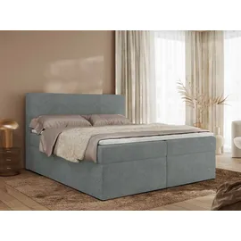 MKS Meble Boxspringbett, Polsterbett JAGUAR mit Multipocket-Matratze, struktur dekostoff, zwei Bettkästen und Topper - 180 x 200 cm - H4 - Grau - Grau