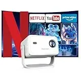 Beamer 4K Netflix Offiziell, 400 ANSI Lumen Smart Beamer mit WLAN und Bluetooth, Autofokus und Auto Keystone Mini Tragbarer Projektor Sprachfernbedienungs unterstützter Heimkino Beamer (L018 NTV)