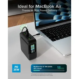 SBS Pulse Power HD 35W, 10000mAh, Power Delivery (PD 3.0 PPS), AFC, Powerbank mit Schnellladen, Hochdichte, LCD-KI-Display, USB-C, USB-A, tragbares Reiseladegerät, kompakt, Schwarz