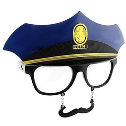 Sun Staches Kostüm Partybrille Polizist, Lustige Brille mit Bart blau