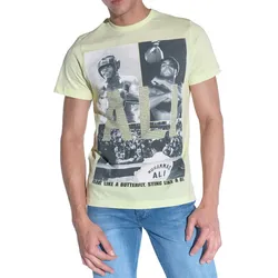 COURSE Herren T-Shirt mit großem Muhammad Ali Aufdruck Baumwoll-Shirt Rundhals-Shirt 900530 Gelb - XL