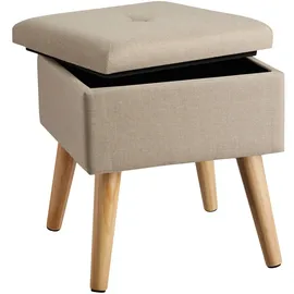 Tectake Sitzhocker Elva gepolstert in Leinenoptik 33 x 37 x 33 cm Beige