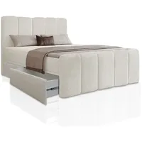 Juskys Boxspringbett Manitoba mit Bettkasten 180x200 cm - Bouclé-Stoff, & Beige
