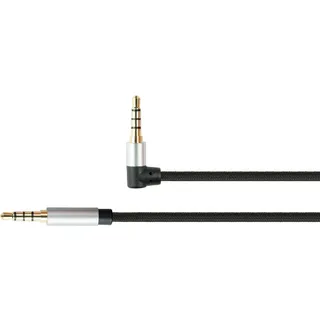 Python GC-M0232 Audiokabel, 3,5mm Klinkenstecker an Klinkenstecker gewinkelt, Textilmantel, Schwarz