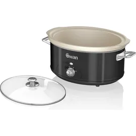 Swan Retro Slow Cooker 6,5L, Antihaft-Keramisches PFOA- und PTFE-freies, Vintage Schwarz,