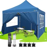 HOTEEL Pavillon 3x3 Faltpavillon 3x3 Wasserdicht Stabil mit 4 Seitenteilen und 4 SandsäCke, Uv Schutz 50+ Partyzelt Gartenpavillon Pop Up Pavillon, Stahlrahmen, Hoher Gipfel, Blau