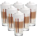 Vitrea 6er Set Latte Macchiato/Kaffee-Gläser - 370ml, 6 Glas Trinkhalme 23 cm, 1 Bürste (6 Siestr Druck 370ml)