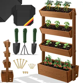 Kesser KESSER® Hochbeet mit Etagen Premium Blumenkasten Blumentreppe Pflanztreppe Gemüsebeet Kräuterbeet Pflanzkübel Frühbeet Blumenbeet Pflanzkasten inkl. Gartenvlies- Beet für Terrasse Balkon & Garten