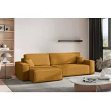 kaiser möbel - Ecksofa mit Schlaffunktion und Bettkasten, Schlafsofa mit Bettzeugbehälter, Wohnlandschaft L-Form, Klappsofa, Cord Stoff, Bequemes Couch für Wohnzimmer, Best XL, Senffarbe,