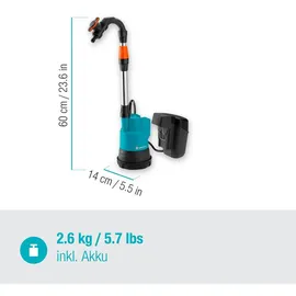 Gardena Akku-Regenfasspumpe 2000/2 18V P4A inkl. Akku 2.5Ah 14602-20