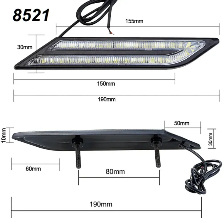 Set aus LED-Kunststoffstreifen für Tagfahrlicht, weißes Licht, 19 cm, 6000 K, 2 Stück