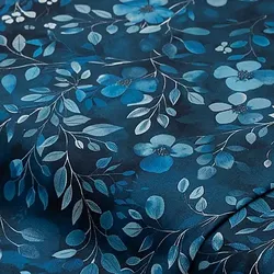 Baumwollstoff "Zweige mit Blüten", blau-color