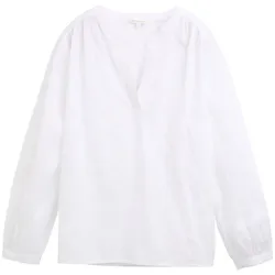 TOM TAILOR Damen Bluse mit Lochstickerei, weiß, Uni, Gr. 36