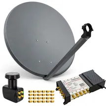 PremiumX Satelliten-Komplettanlage 80cm Satellitenschüssel Multischalter 5-8 Multiswitch Quattro LNB 24x Stecker SAT 8 Teilnehmer