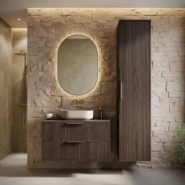 Badplaats Rimini Badezimmerschrank 38 x 33 x 170 cm Walnuss Braun MDF/Spanplatte/Massivholz