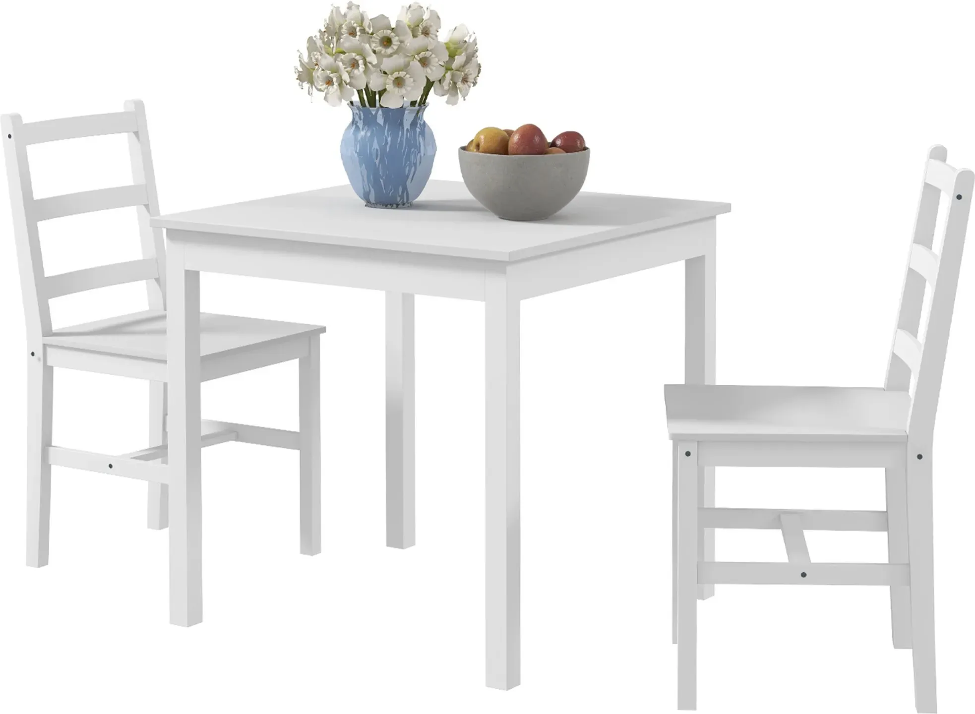 HOMCOM 3er-Set Essgruppe, Esstisch mit 2 Stühle, Esszimmergruppe für 2 Personen, Küchentisch-Set, Tischgruppe für Wohnzimmer, Küche, Platzsparend Weiß, Kiefernholz   Aosom