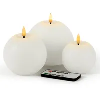WinsTime LED-Kugelkerzen Flammenlose Kerzen mit Fernbedienung Timer Funktion, Batteriekerzen, Weiß LED Kugelkerzen, tanzender Flamme, echtem Wachs, 3er-Set