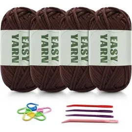 4er Set Dunkelbraunes Baumwoll-Nylon-Garn zum Häkeln, Häkelzubehör