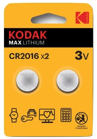 Blister mit Kodak Button Lithium Ultra Cr-Batterien 2016 Blister mit 2 Batterien