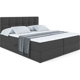 altdecor Boxspringbett mit H3 Matratze und Topper - 180 x 200 cm - MARCE - Dunkelgrau Gewebe - Polsterbett mit Bettkasten und Lattenrost, Bett mit ... - Dunkelgrau
