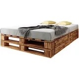 sunnypillow Palettenbett M2 aus Holz 200 x 200 cm mit Lattenrost und 2 Bettkästen. Doppelbett, Familienbett - erhöhtes Ehebett Bettgestell Futonbett KomforthöheGeflammt Massivholzbett
