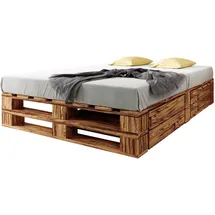 sunnypillow Palettenbett M2 aus Holz 200 x 200 cm mit Lattenrost und 2 Bettkästen. Doppelbett, Familienbett - erhöhtes Ehebett Bettgestell Futonbett KomforthöheGeflammt Massivholzbett