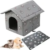 Hojalis Katzenhaus Für Draußen Winterfest, Katzenhaus Winterfest, Faltbares KatzenhausOutdoor, Winterfest Wasserdicht Katzenhöhle Haustierhaus mit Abnehmbarem Kissen,Für Haustiere (Dunkelgrau, M)