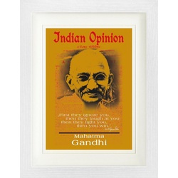 1art1 Bild mit Rahmen Mahatma Gandhi - Indian Opinion, Zuerst Ignorieren Sie Dich, Gelb 30 cm x 40 cm
