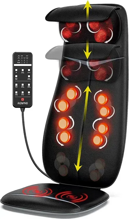 RENPHO Rückenmassagegerät, Shiatsu-Massageauflage mit Wärme- und Vibrationsfunktion, höhenverstellbare und S-förmige Massageauflage, Elektrisches Massagegerät für Nacken und Schulter, Schwarz BM076